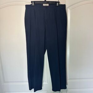 Folk Navy Blue Cotton Pleated Trousers Pants Straight Leg Womens 3 or 12